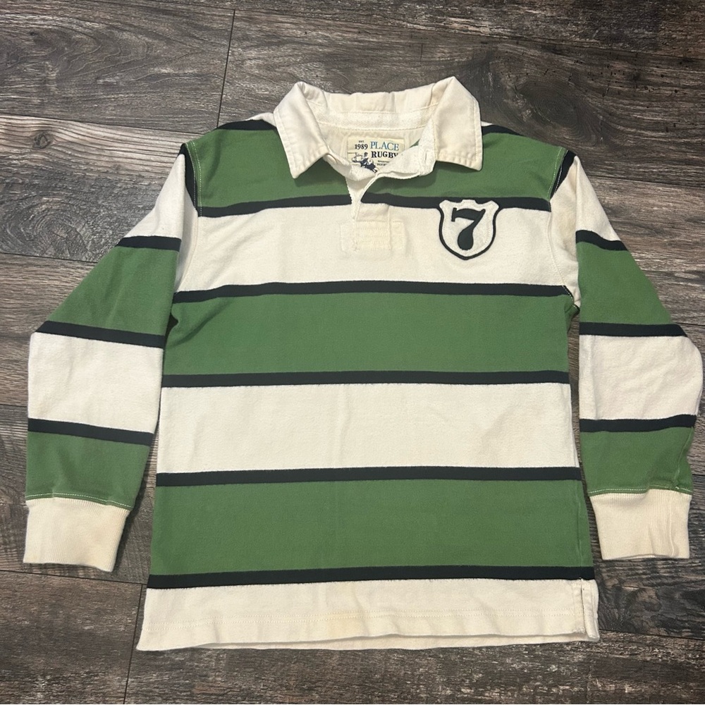 Vintage Boys Children’s Place Rugby Long Sleeve Green White Navy Size 7/8 M